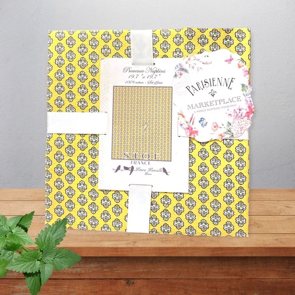 4 STOF France Laura Lancelle Paris Provence Cotton NAPKINS Yellow Table Decor